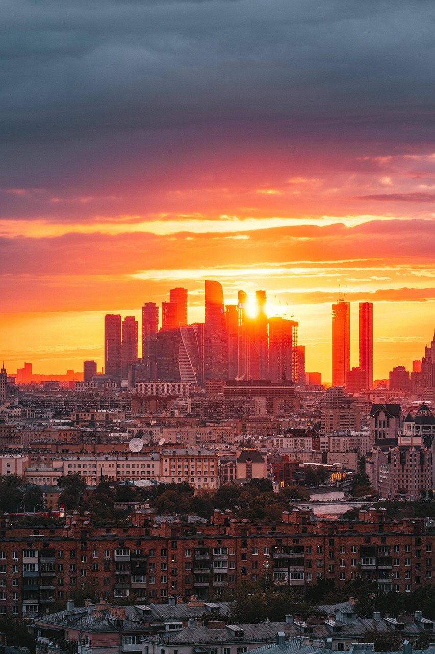 buildings, skyscrapers, towers, skyline, city, urban, sunset, moscow, nature, moscow city