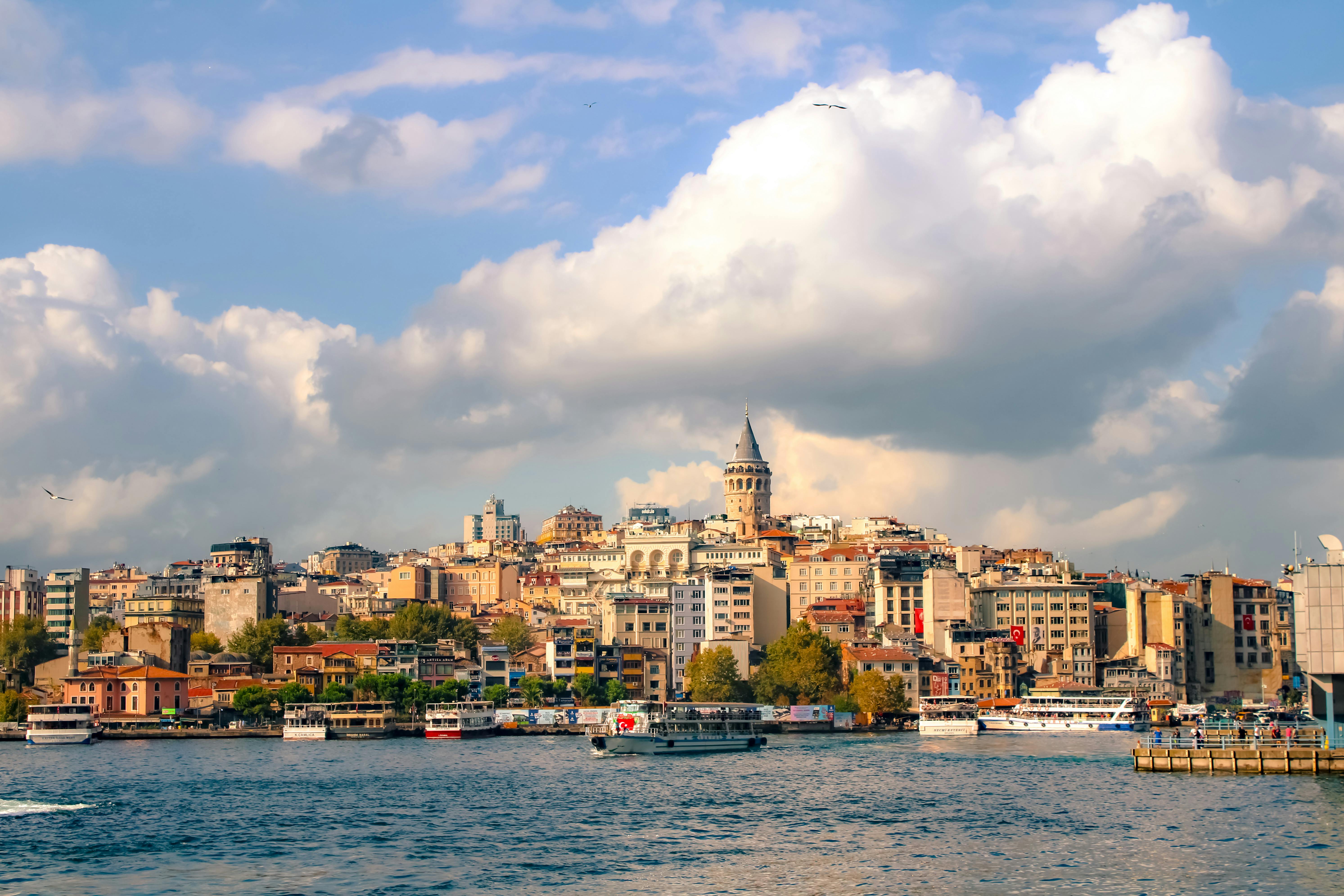 Breathtaking daytime view of İstanbul's Galata Tower and surrounding area near the Bosphorus.